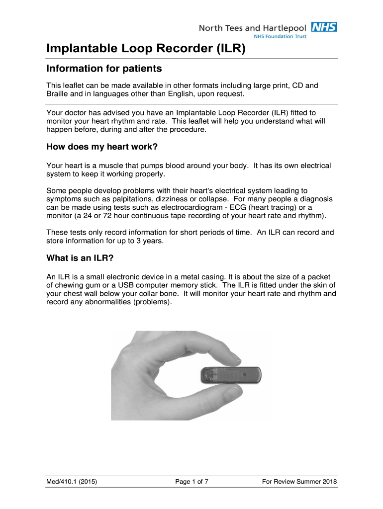 Fillable Online Implantable loop recorder (ILR) Guy's and St Thomas
