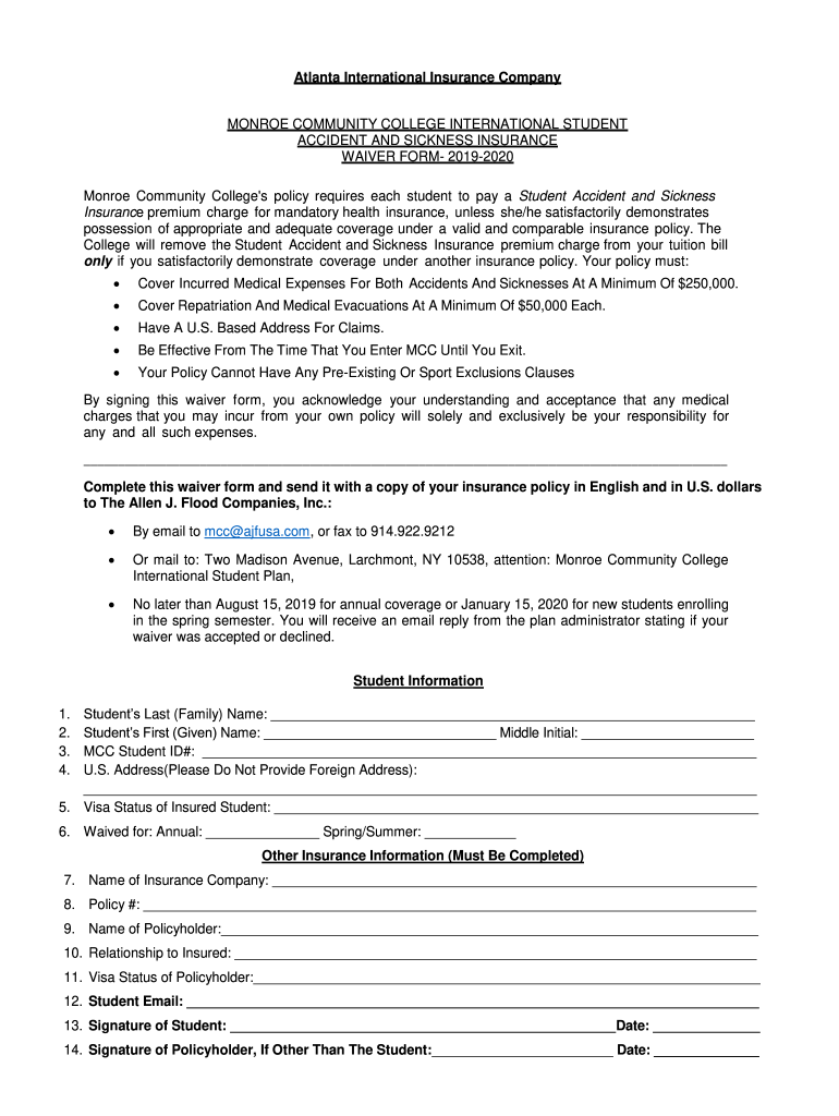 waiver form - Monroe Community College Preview on Page 1