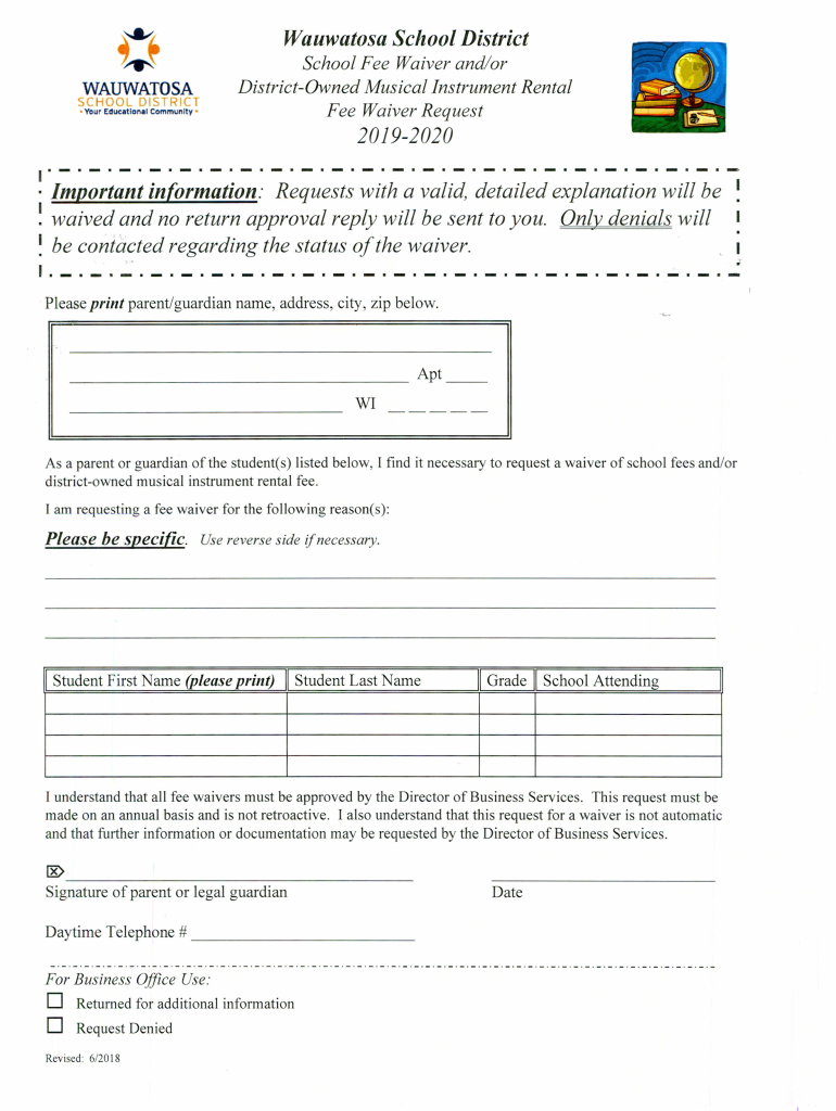 Fillable Online School Fee Waiver and/or Fax Email Print pdfFiller