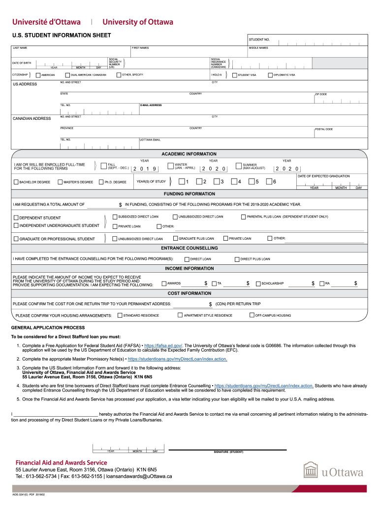 U S STUDENT INFORMATION SHEETAID-E3241 U S STUDENT INFORMATION SHEET Preview on Page 1