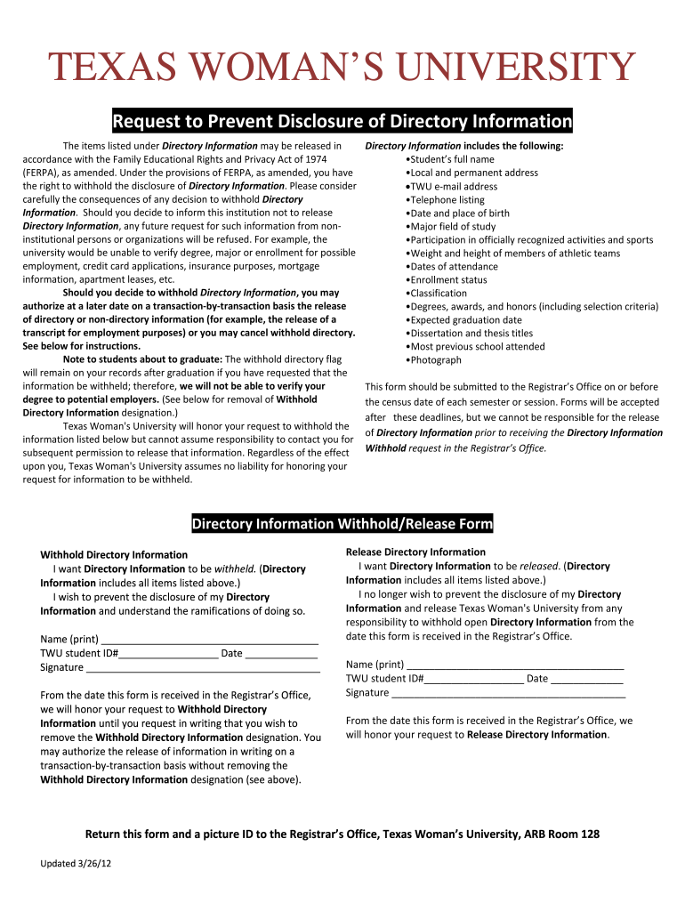 Family Educational Rights and Privacy Act (FERPA) - Texas Preview on Page 1