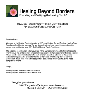 Fillable Online HEALING TOUCH PRACTITIONER CERTIFICATION APPLICATION