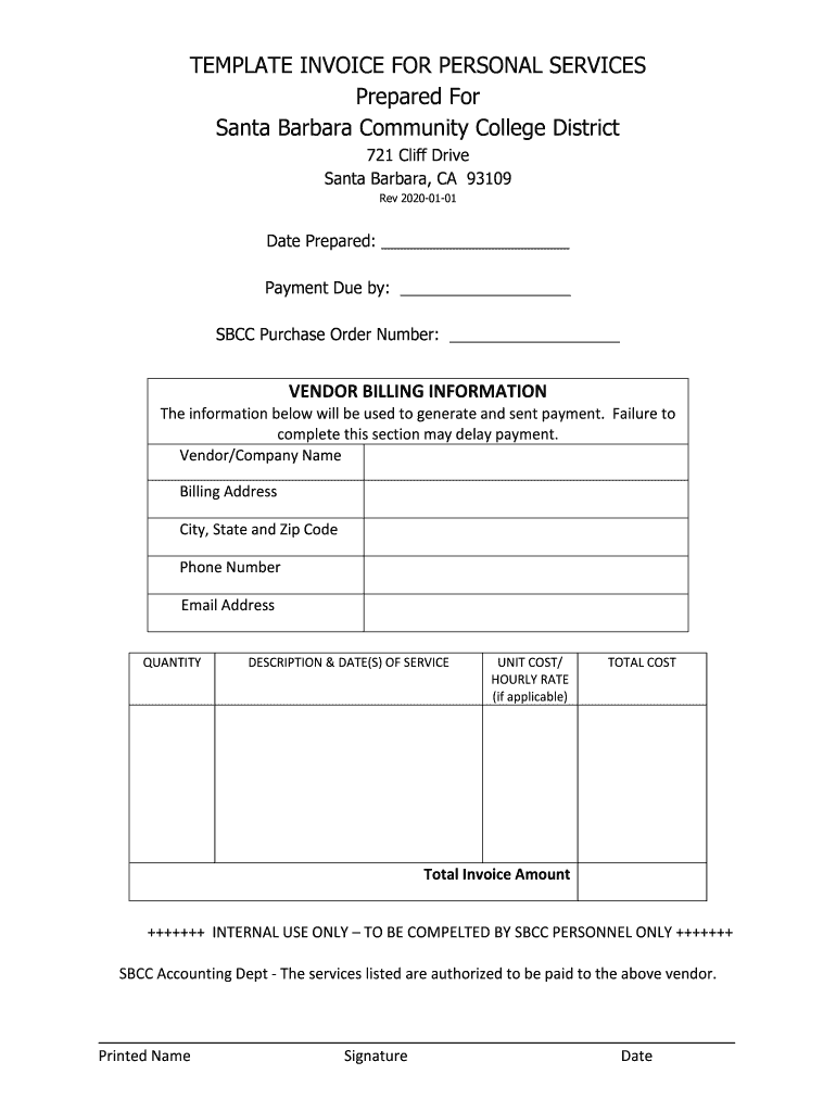 TEMPLATE INVOICE FOR PERSONAL SERVICES Prepared For Santa Preview on Page 1