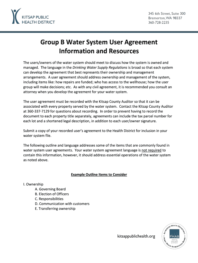 Fillable Online Group B Water System User Agreement Information and