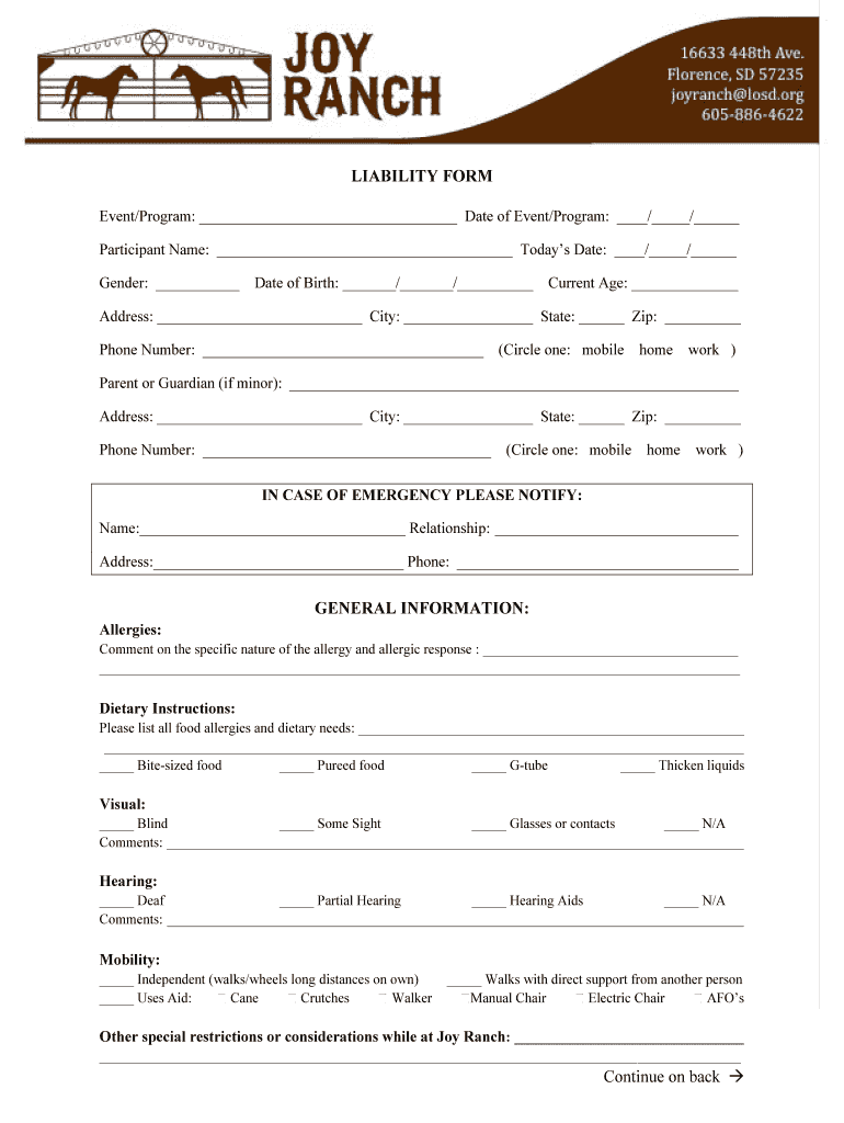 LIABILITY FORM - Sanford Health Preview on Page 1