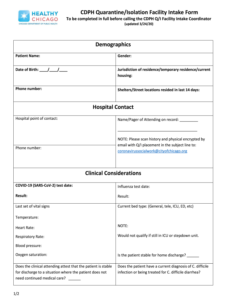 Fillable Online CDPH Quarantine/Isolation Facility Intake Form Fax