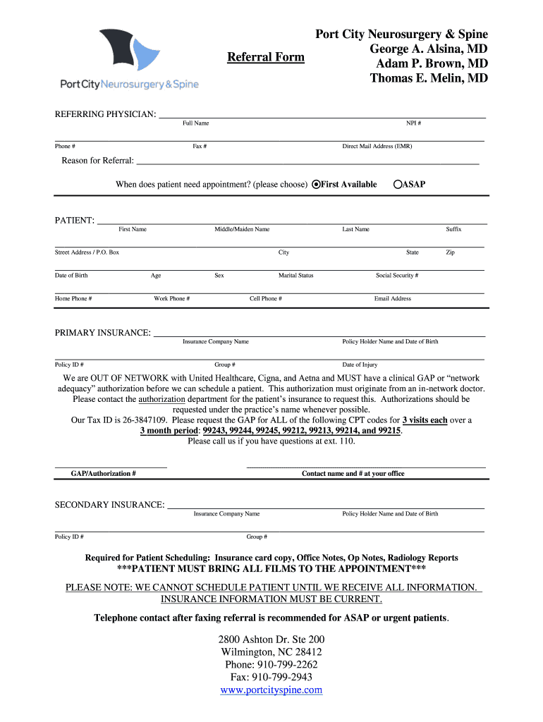 north carolina referral form Preview on Page 1