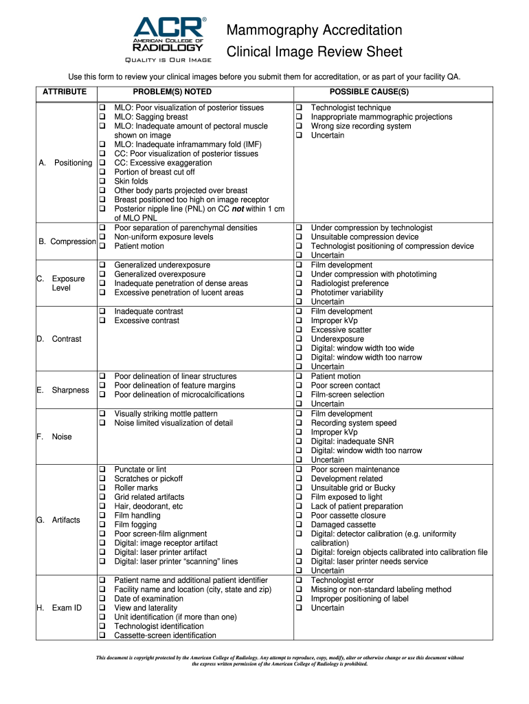 Fillable Online Mammography Accreditation Clinical Image Review Sheet