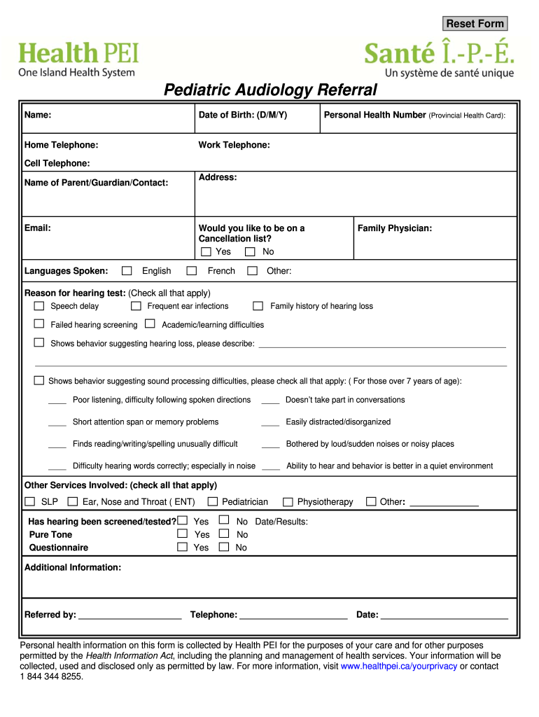 Paediatric Audiology Referral Form Preview on Page 1