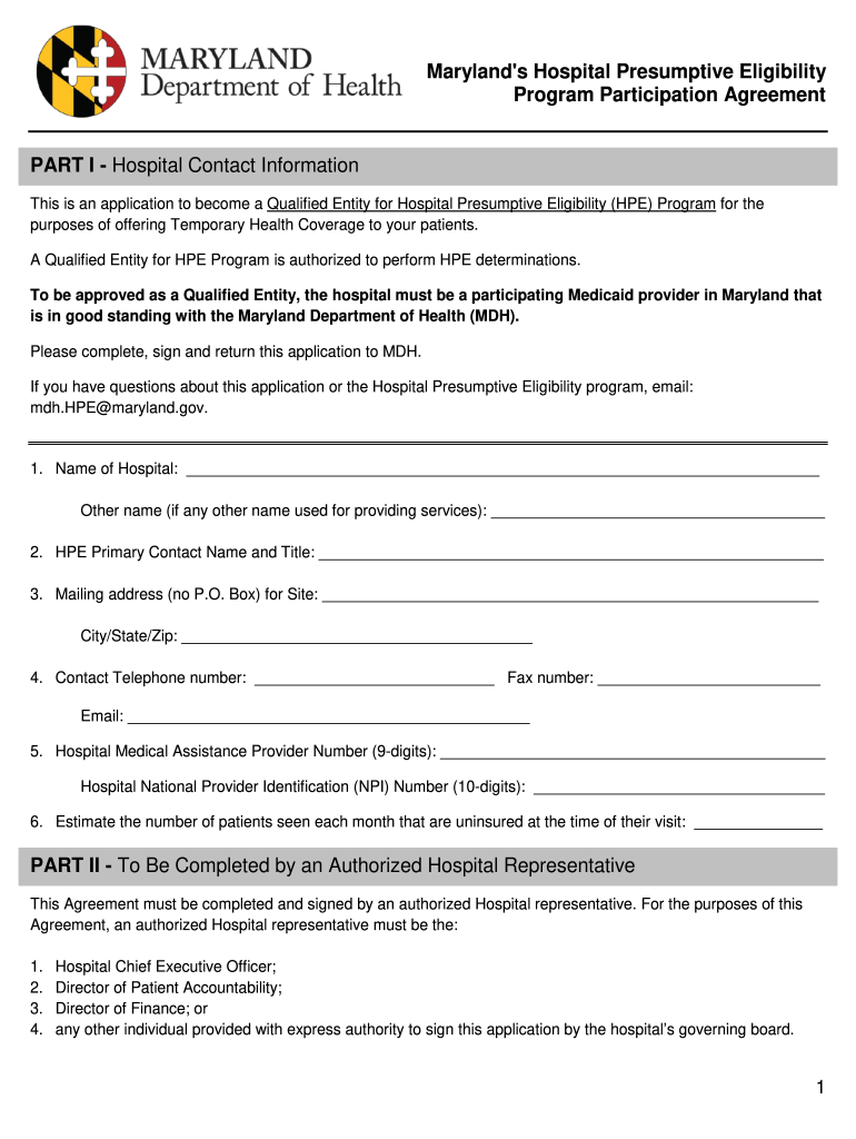MD Program Participation Agreement 20-20 - Fill and Sign Intended For program participation agreement template