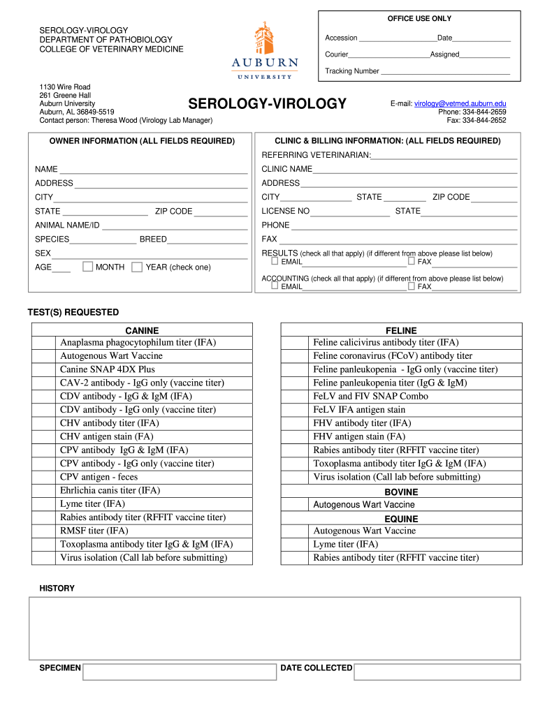 auburn university serology virology Preview on Page 1