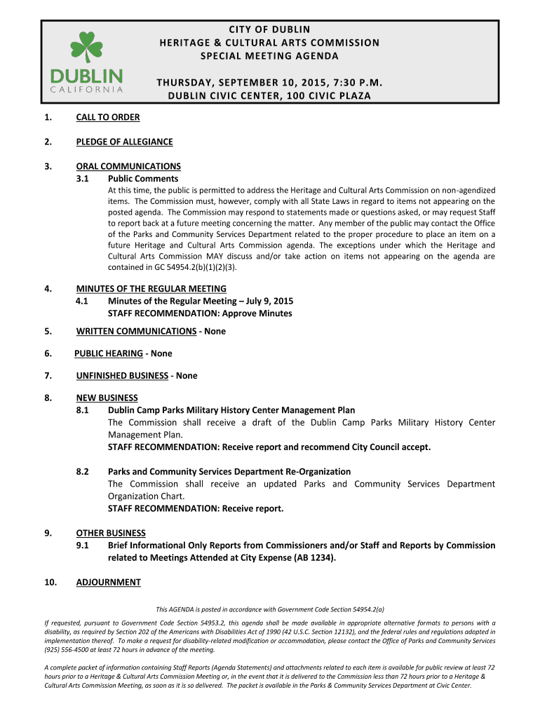 Fillable Online for the Dublin Camp Parks Military History Collections