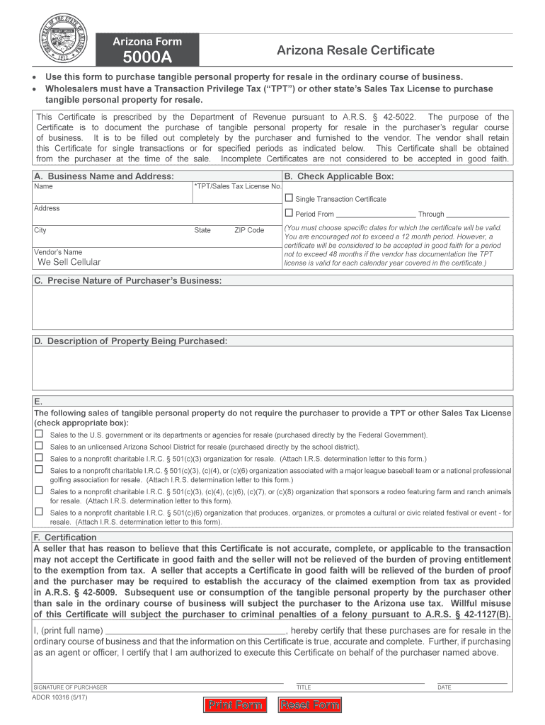 Fillable Online AZ Resale Certificate Fax Email Print pdfFiller Fillable Online AZ Resale Certificate Fax Email Print pdfFiller