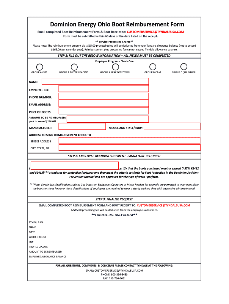 Fillable Online Dominion Energy Ohio Boot Reimbursement Form Fax Email