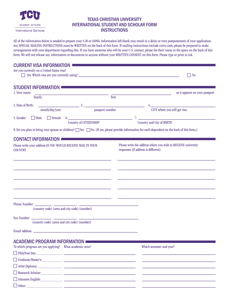 Forms - TCU International Services - Texas Christian University Preview on Page 1