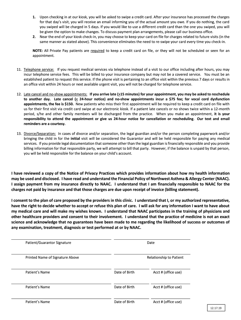 Northwest Asthma and Allergy Center's Financial Policy Preview on Page 1