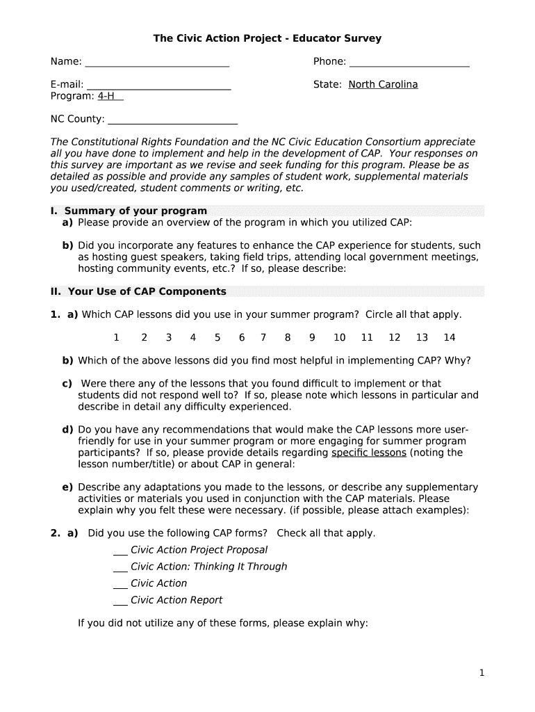 Rough Draft Questions for CAP Teacher Questionnaire Doc Template