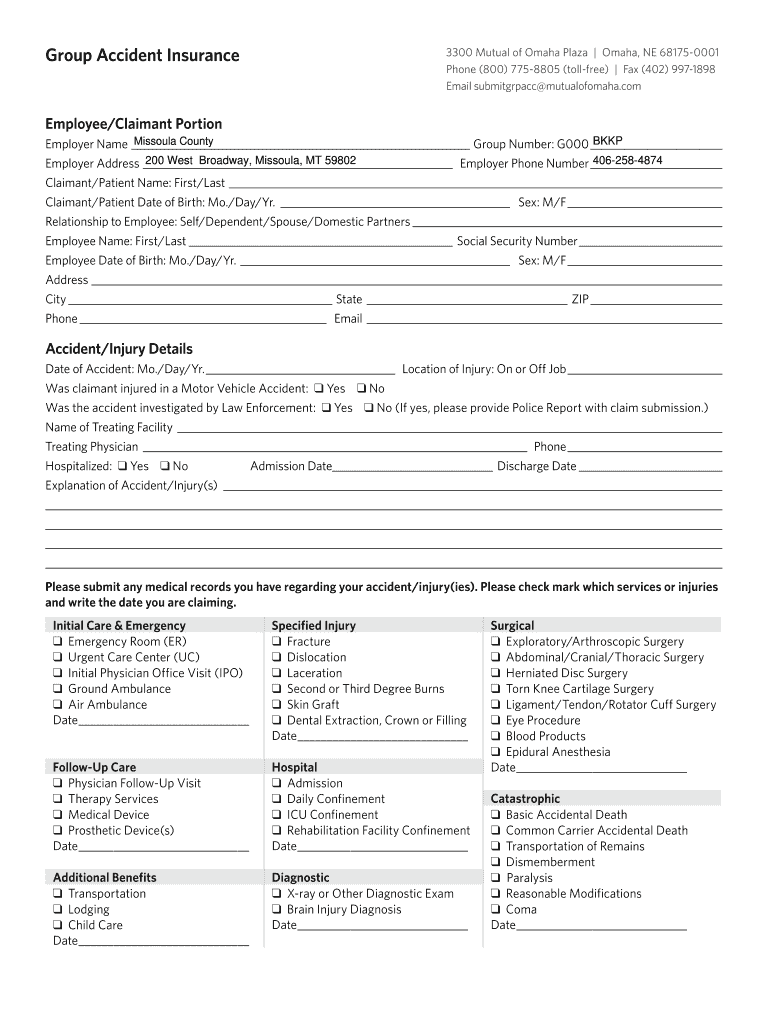 Fillable Online Mutual of Omaha Group Accident Claim Form Fax Email