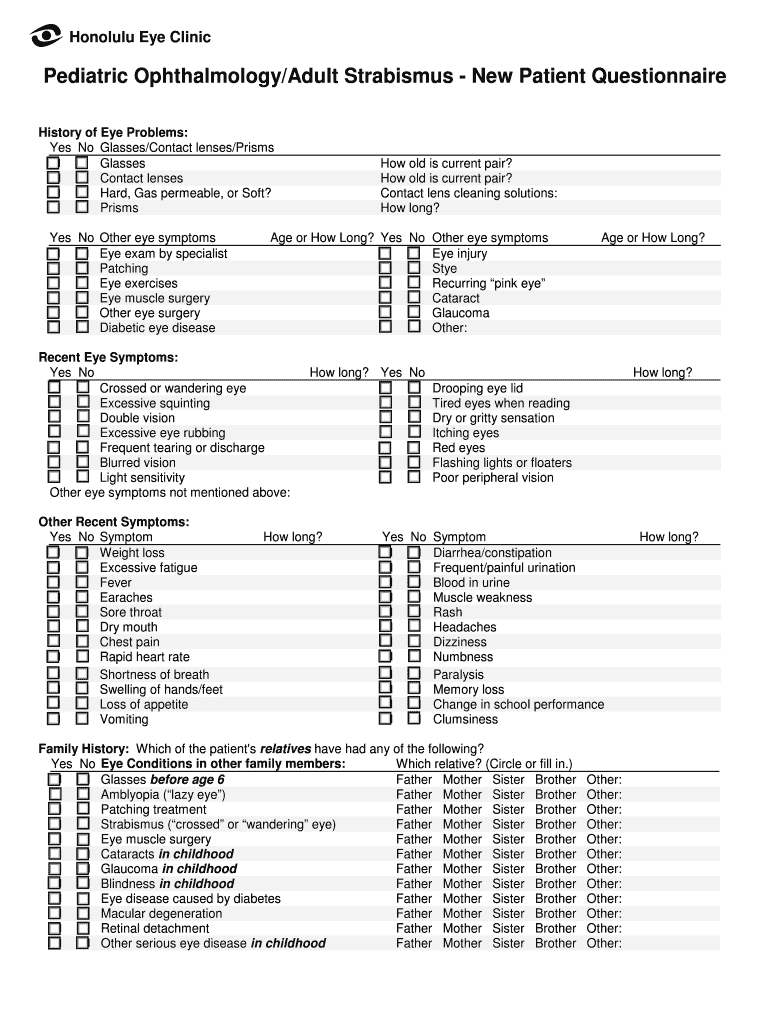 Pediatric Ophthalmology Adult Strabismus - New Patient Preview on Page 1