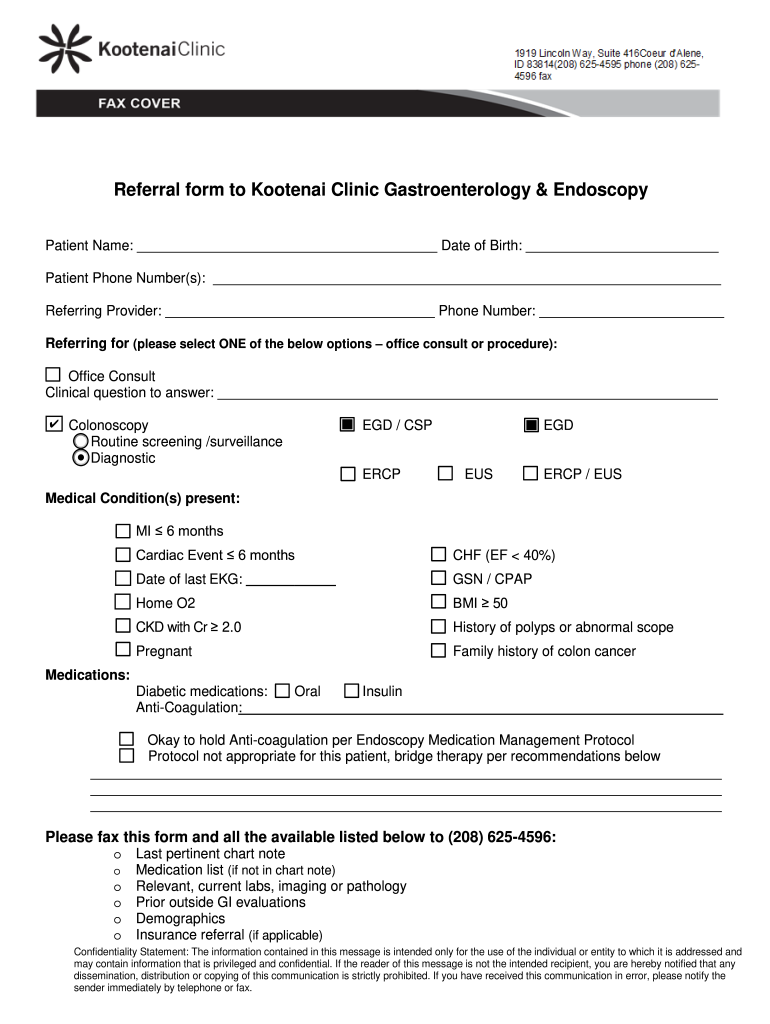 ID Kootenai Clinic Referral Form Gastroenterology & Endoscopy 2020 Fill and Sign Printable