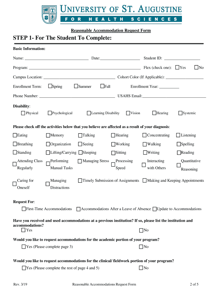 Reasonable Accommodation Request Form - University of St Preview on Page 1