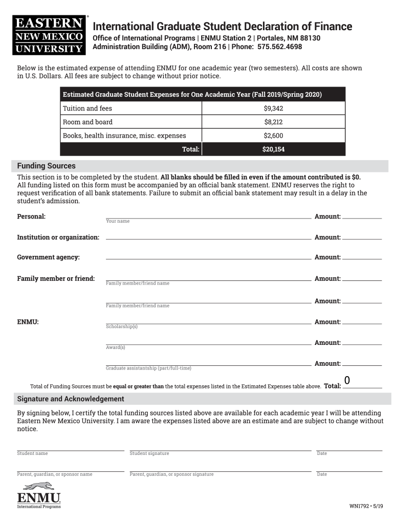 International Undergraduate Student Declaration of Finance Preview on Page 1