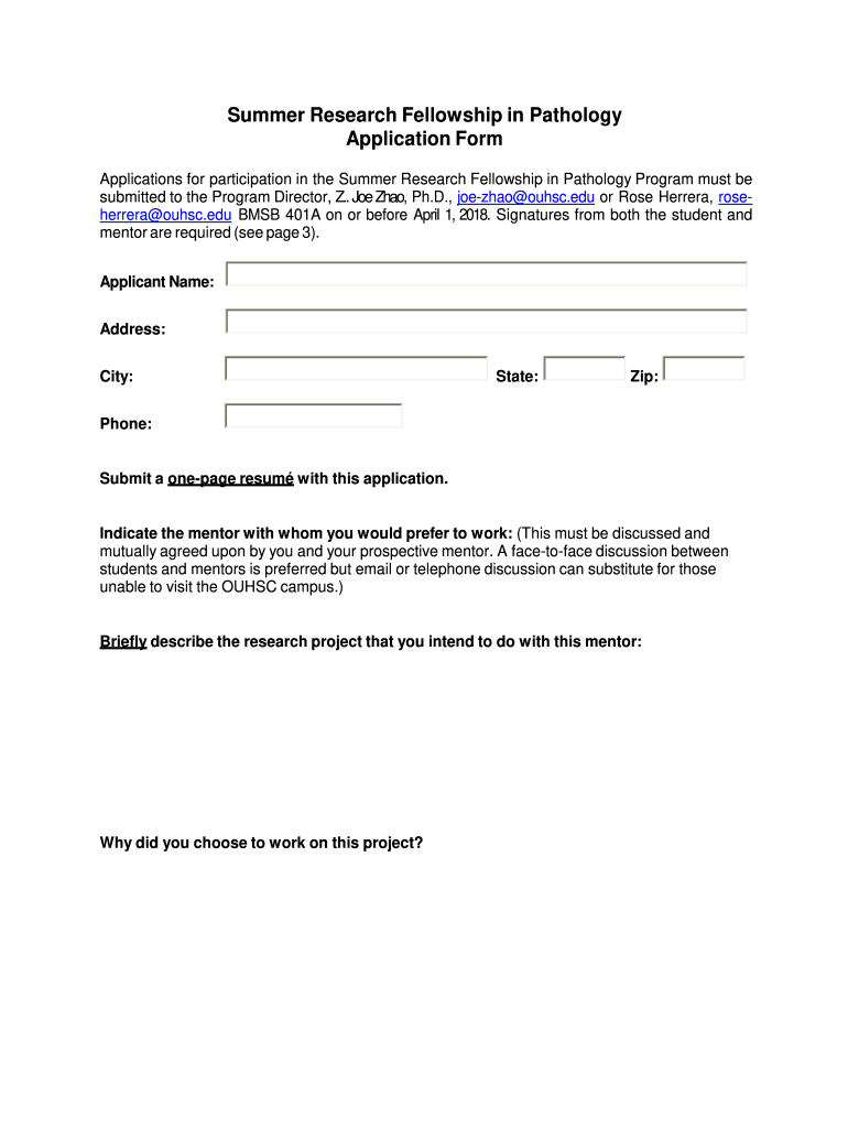 Department of Pathology - Summer Research Fellowship Preview on Page 1