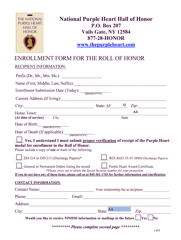 purple heart form Preview on Page 1