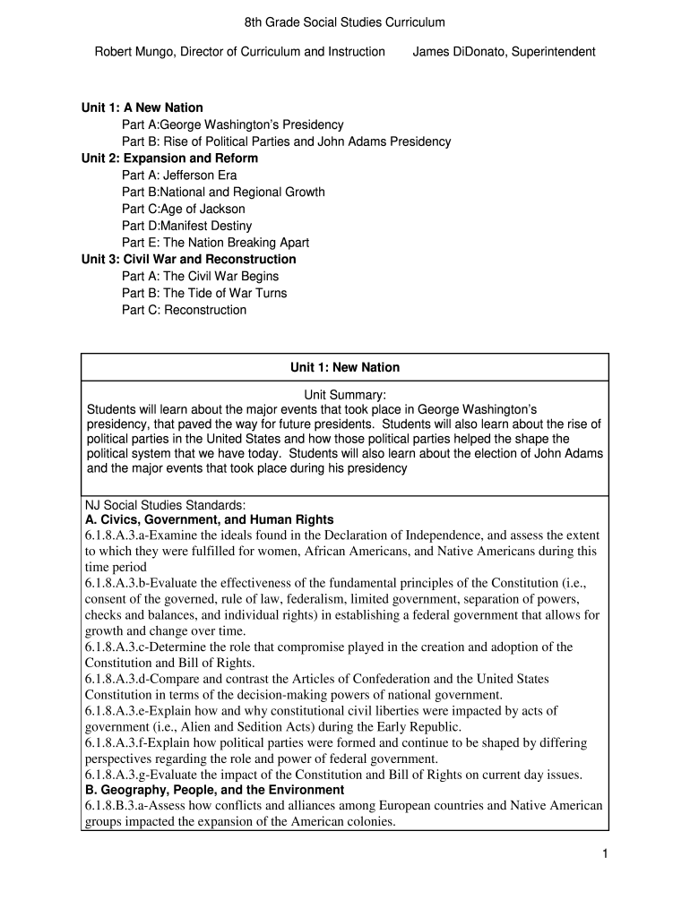 Fillable Online 8th Grade Social Studies Curriculum Fax Email Print pdfFiller
