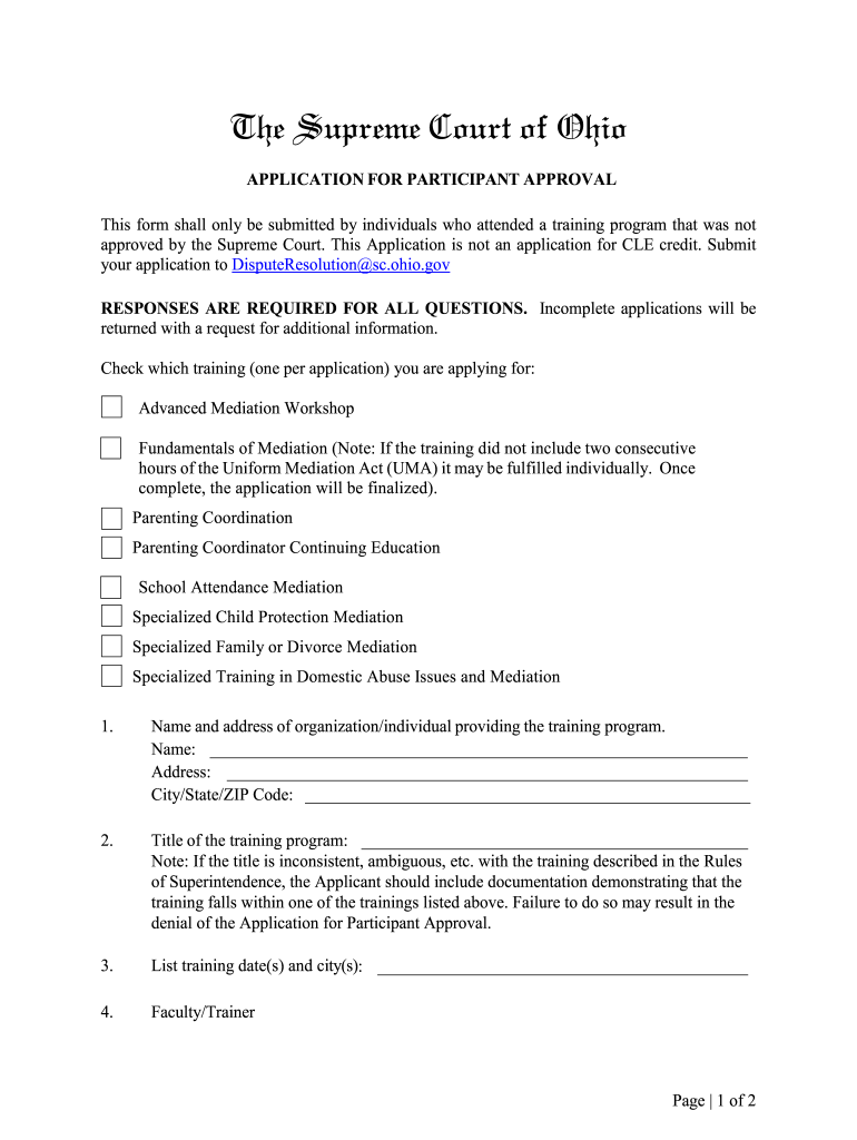 Supreme Court Application for Participant Approval Preview on Page 1