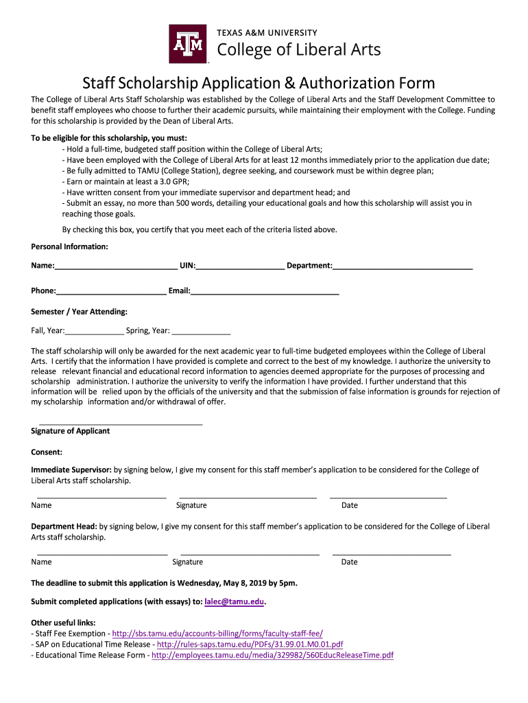 CLLA Staff Scholarship Form Preview on Page 1