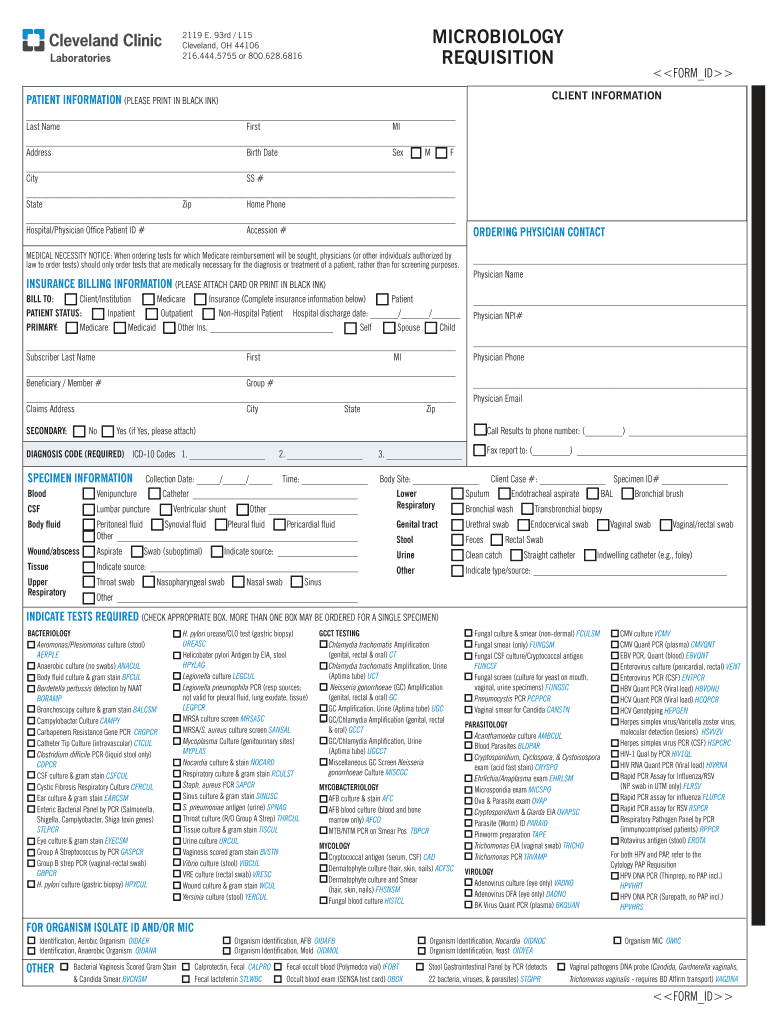 microbiology requisition - Cleveland Clinic Laboratories Preview on Page 1
