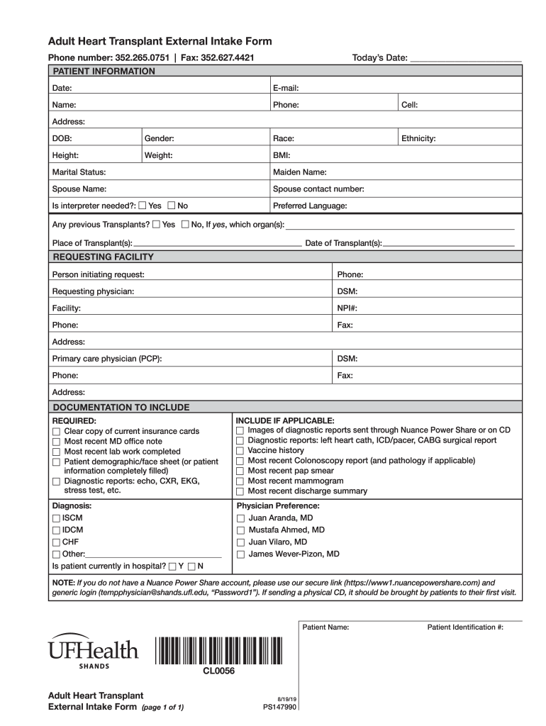 UF Health Heart Transplant Referral Form (PDF) Preview on Page 1