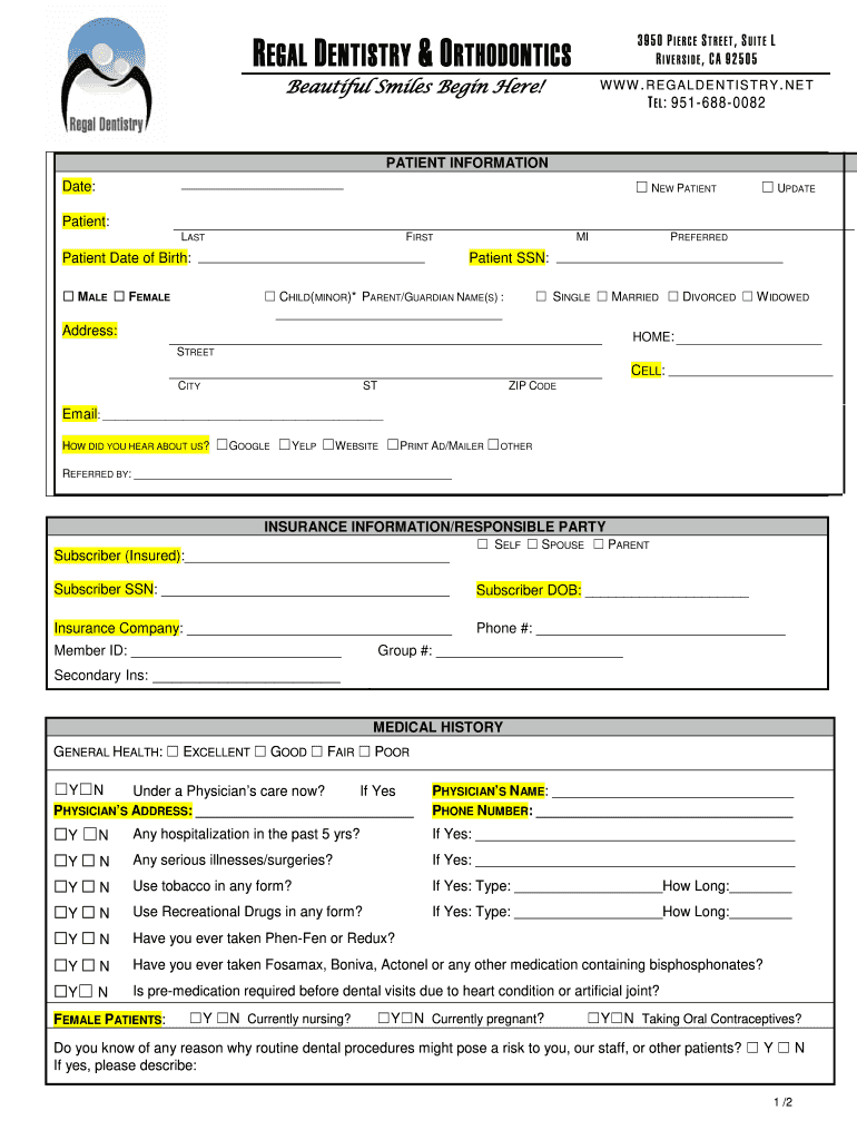 Template - Forms - Patient Medical History Update Template - Office Preview on Page 1
