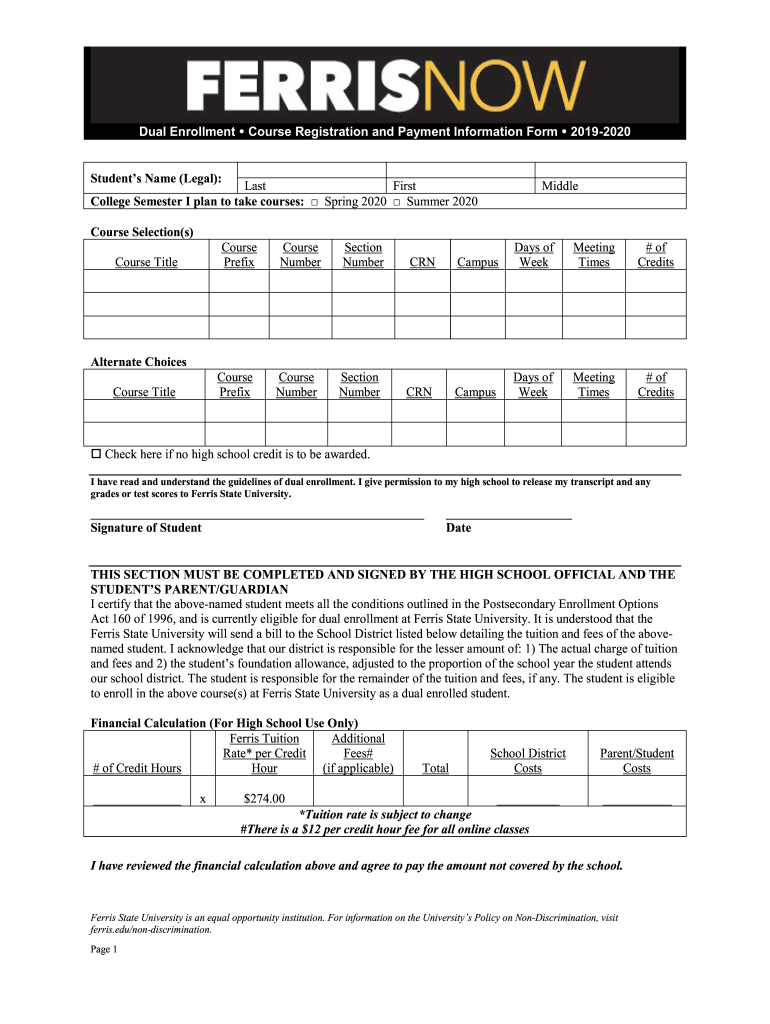 Dual Enrollment Course Registration and Payment Preview on Page 1