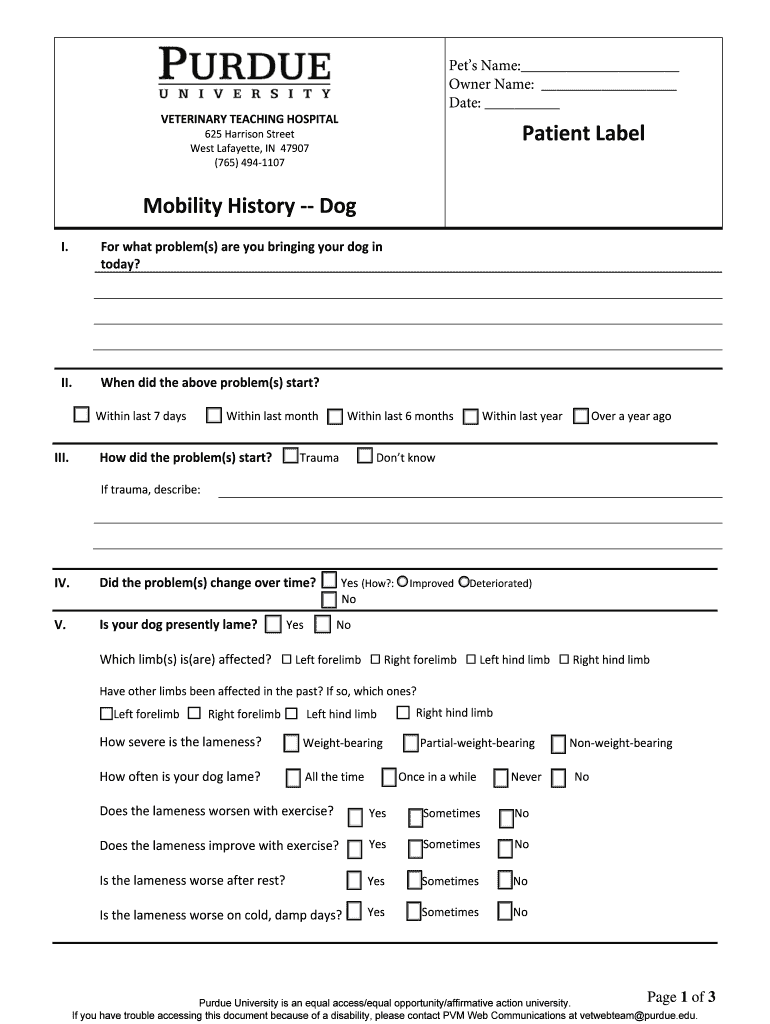 Ortho Mobility History Form-Dog FINAL 10-20-2016 doc Preview on Page 1