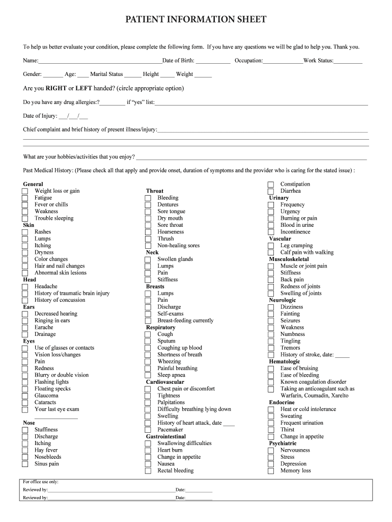 patient information sheet - Hand Surgery, PC Preview on Page 1