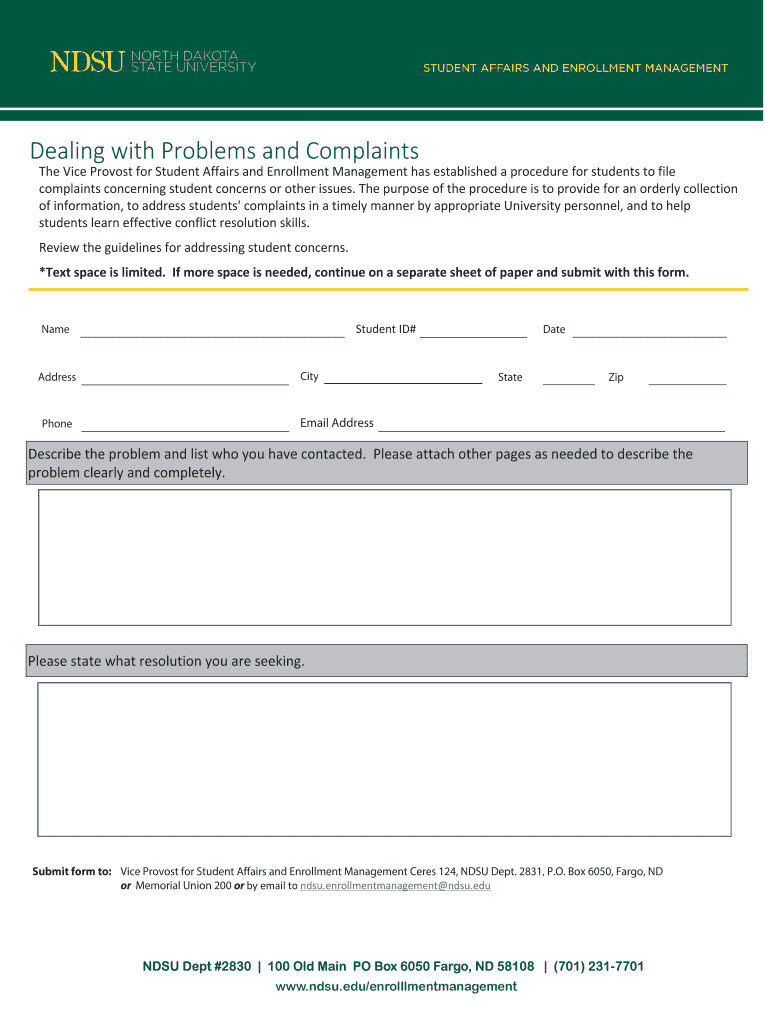 Problem Complaint Form Preview on Page 1