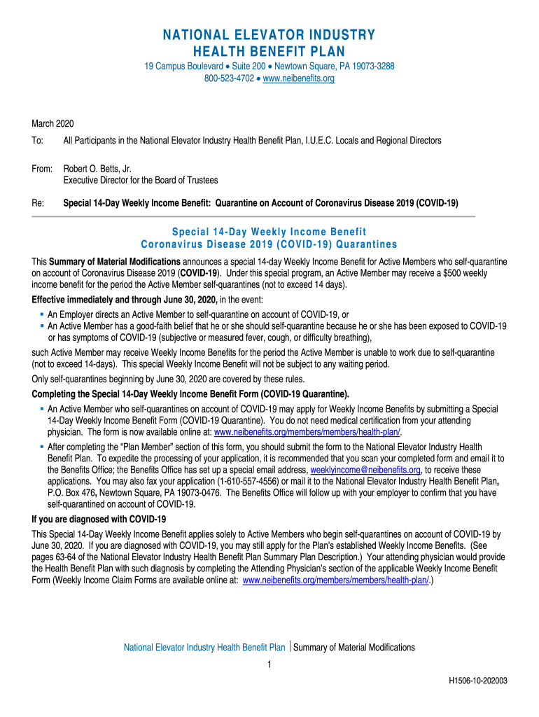 Fillable Online Health PlanNational Elevator Industry Benefit Plans Fax