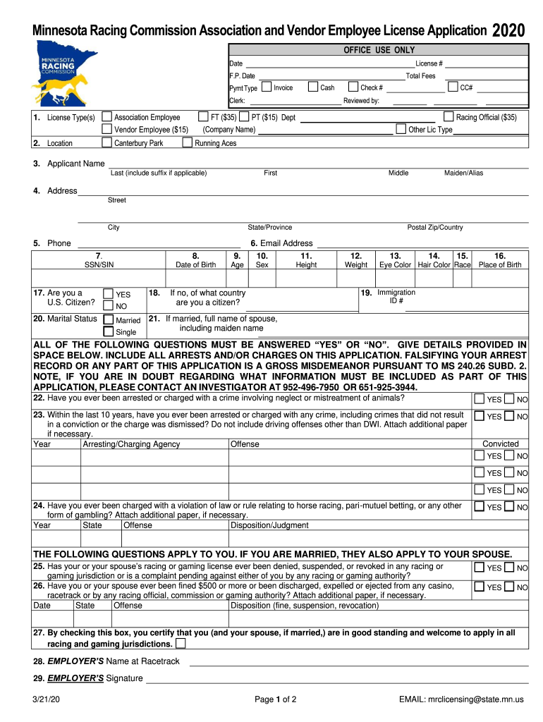 minnesota racing commission license Preview on Page 1