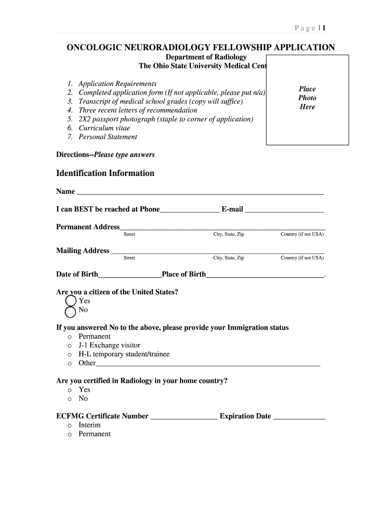 ONCOLOGIC NEURORADIOLOGY FELLOWSHIP APPLICATION Preview on Page 1