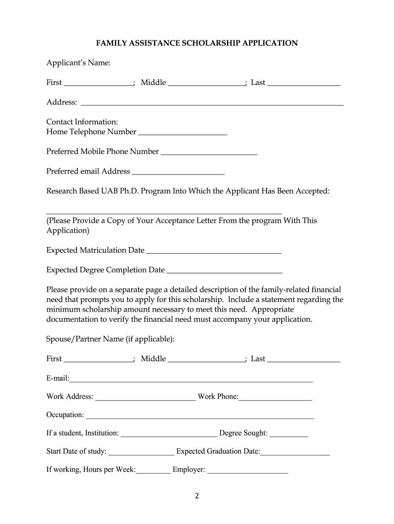 UAB GRADUATE FAMILY ASSISTANCE SCHOLARSHIP* Preview on Page 1