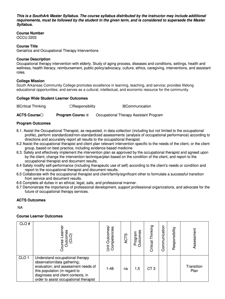 Fillable Online Geriatrics and Occupational Therapy Interventions Fax