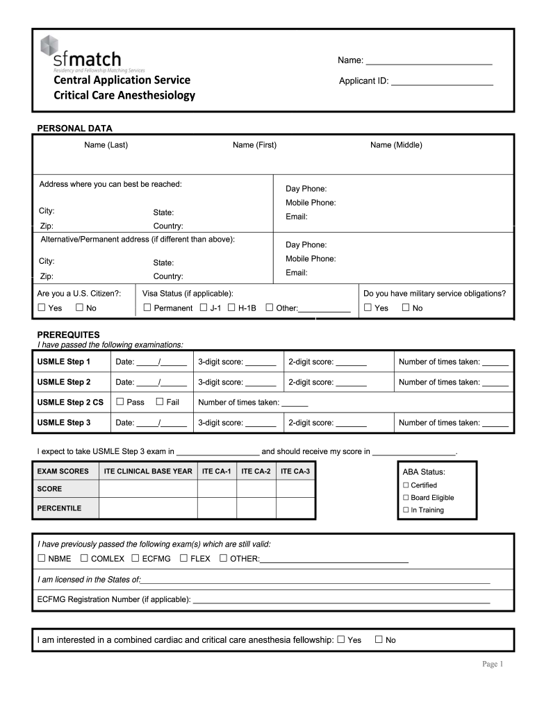 central application anesthesiology Preview on Page 1