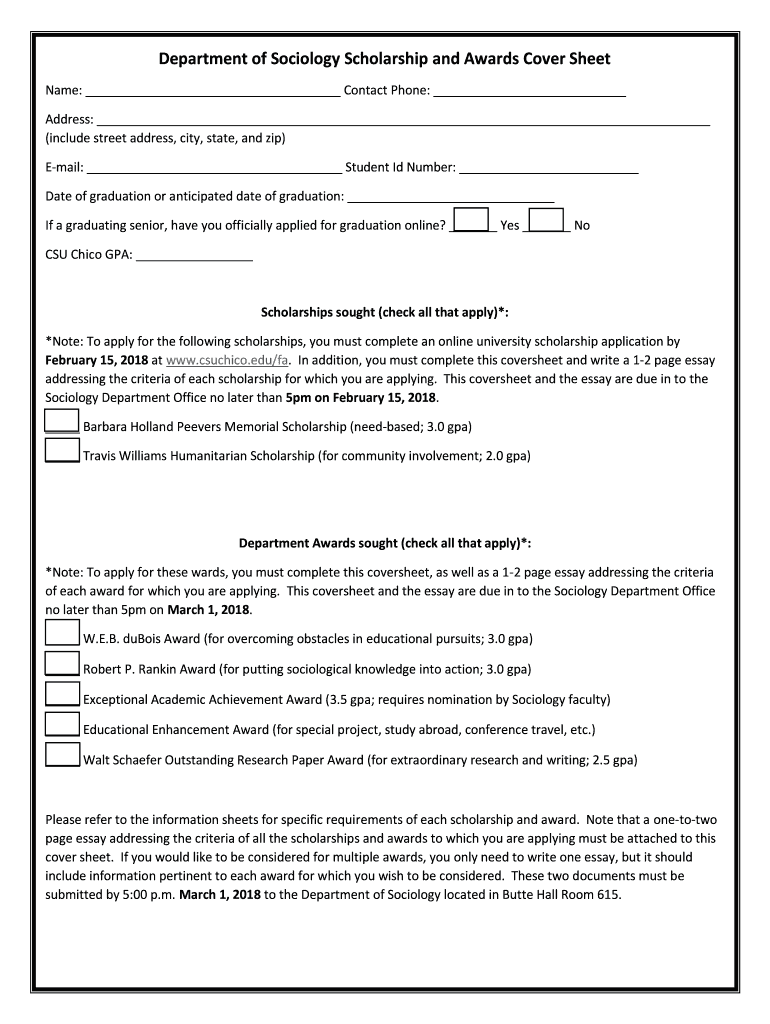 Department of Sociology Scholarship and Award Information Preview on Page 1