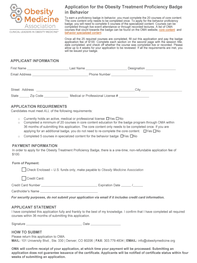 Application for Obesity Treatment Proficiency Badge in Nutrition Preview on Page 1