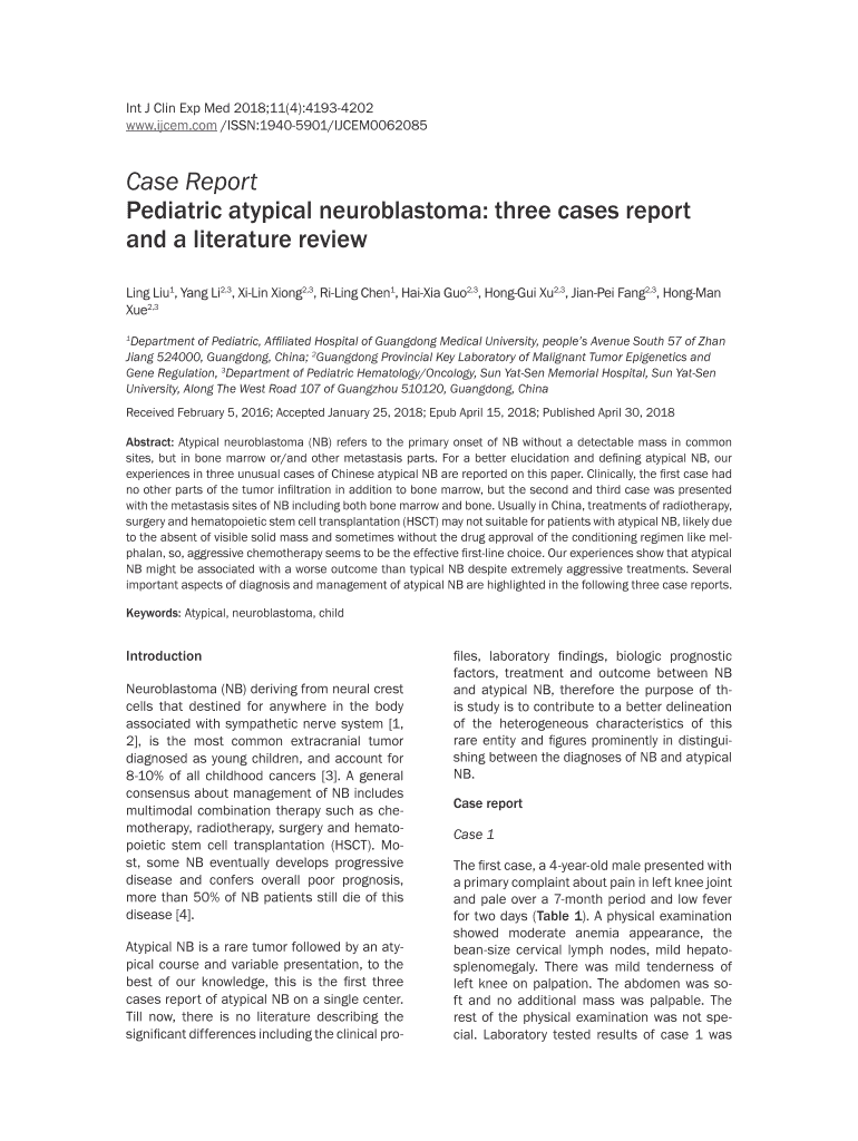Fillable Online Case Report Pediatric atypical neuroblastoma three cases Fax Email Print