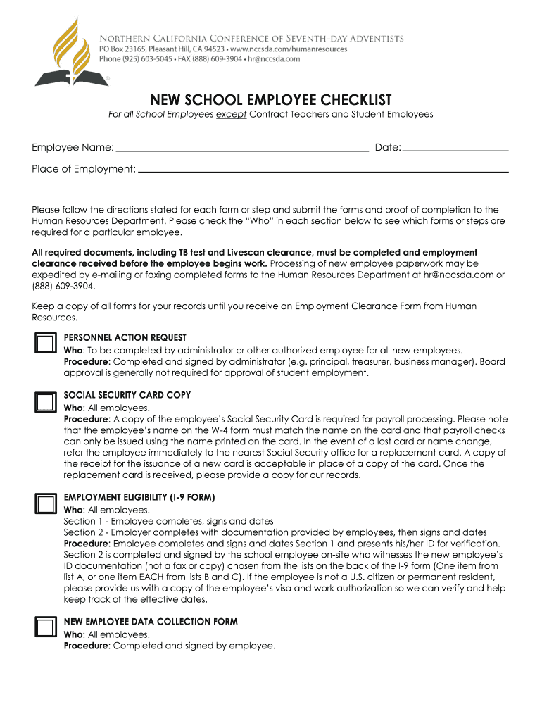 new school employee checklist - Northern California Conference Preview on Page 1