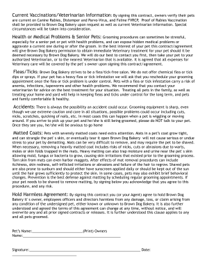 Brown dog bakery grooming release form
