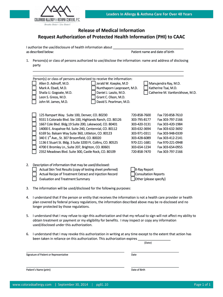 Release of Medical Information Request Authorization of Preview on Page 1